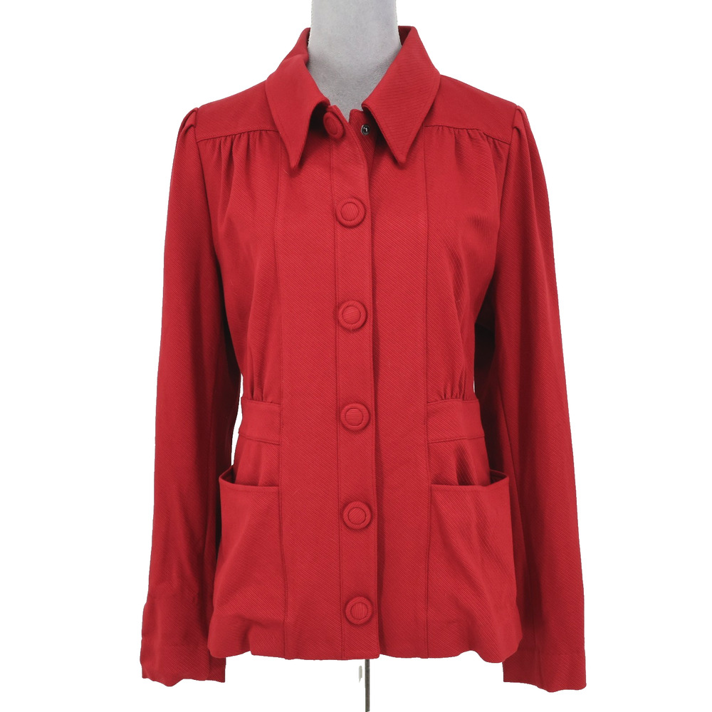 Cabi Jacket Womens Large Dark Red Twill Pockets Fitted Waist Snaps Preppy